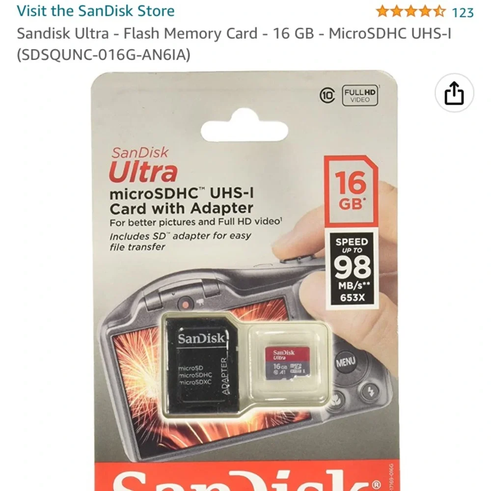 SanDisk Ultra Plus 16GB MicroSDHC UHS-I Memory Card with Adapter